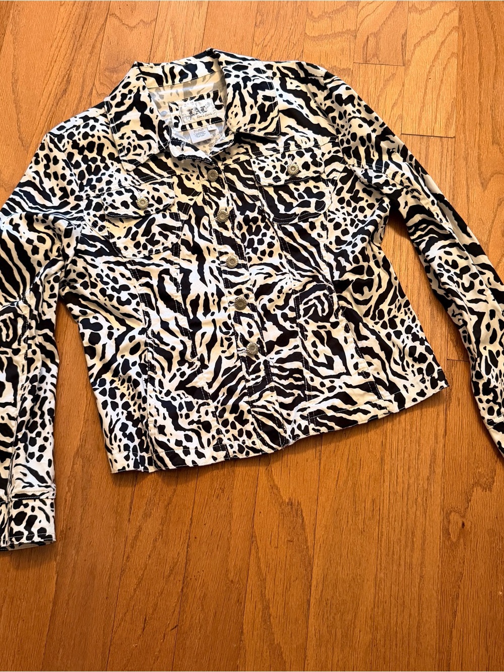 Live a Little Womens Black White Animal Tiger Zebra Leopard Print Jacket Size L